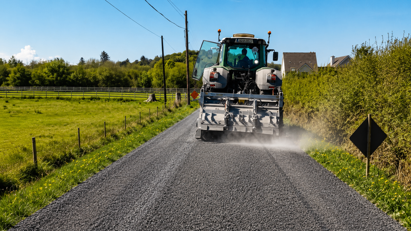 Fendt 936 tractor on a rural Irish road for Roadteam Ltd
