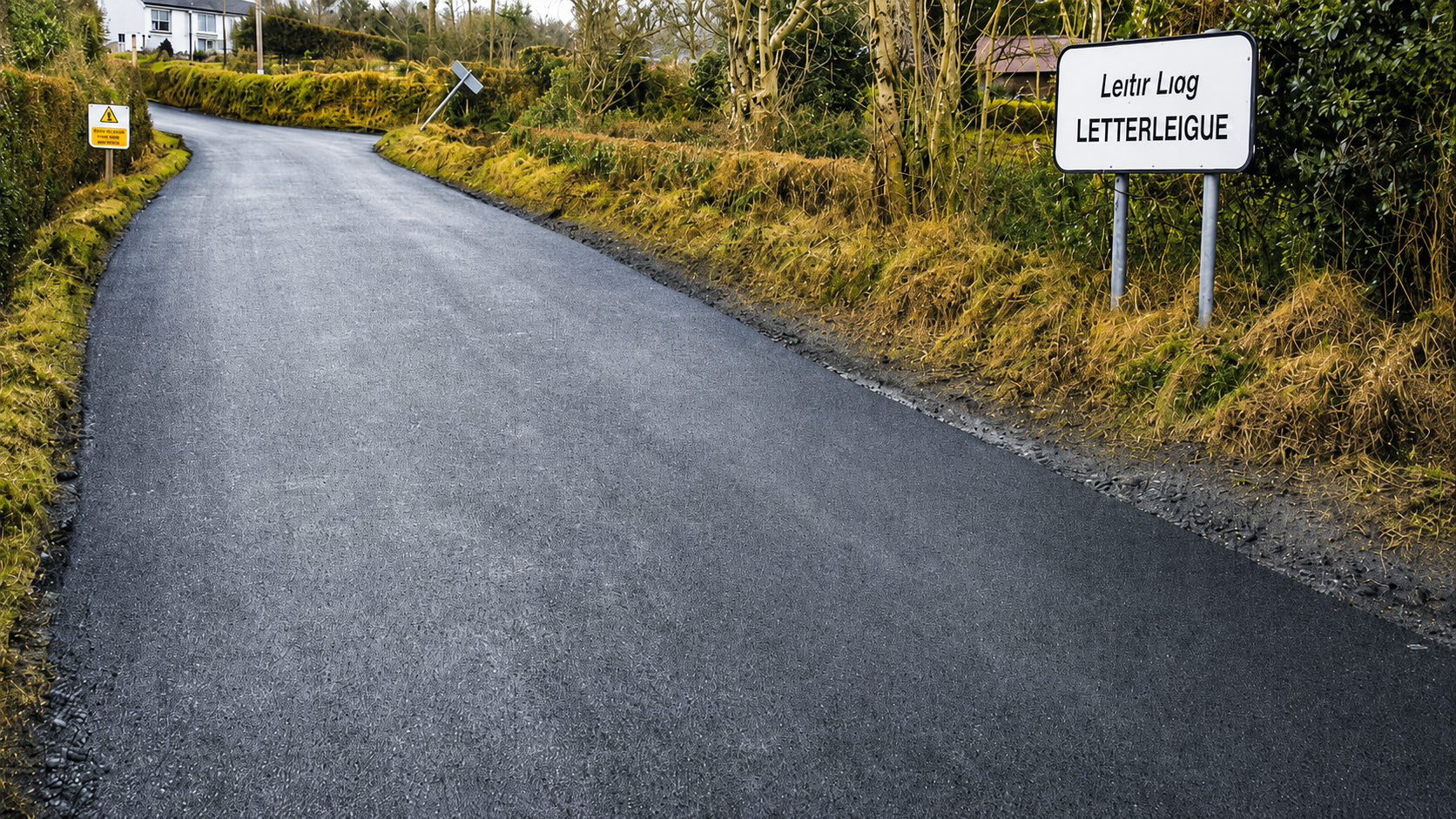 Completed Letterleigue road after Roadteam recycling and surfacing works