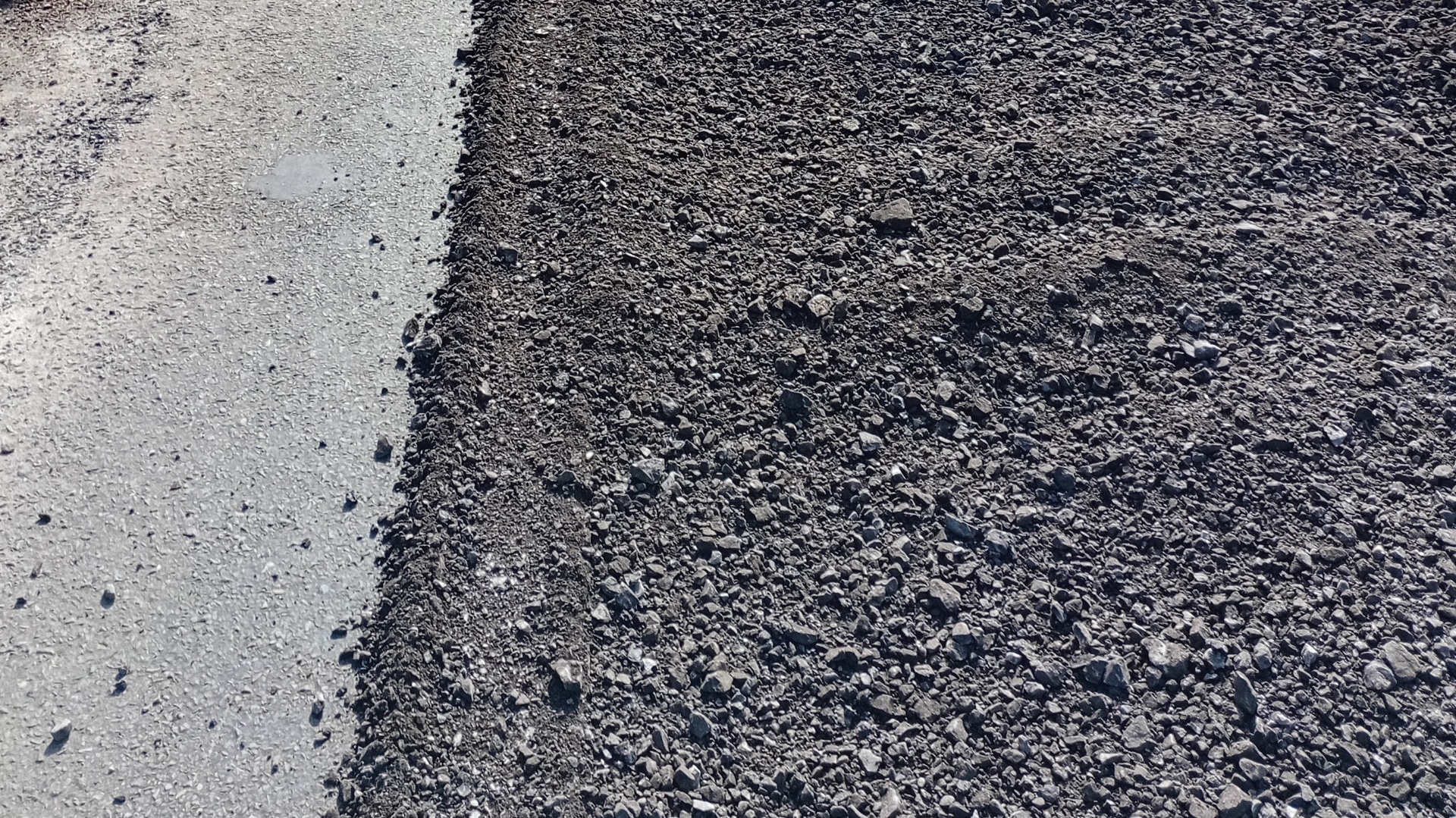 Manorhamilton road during recycling works showing crushed and processed road material